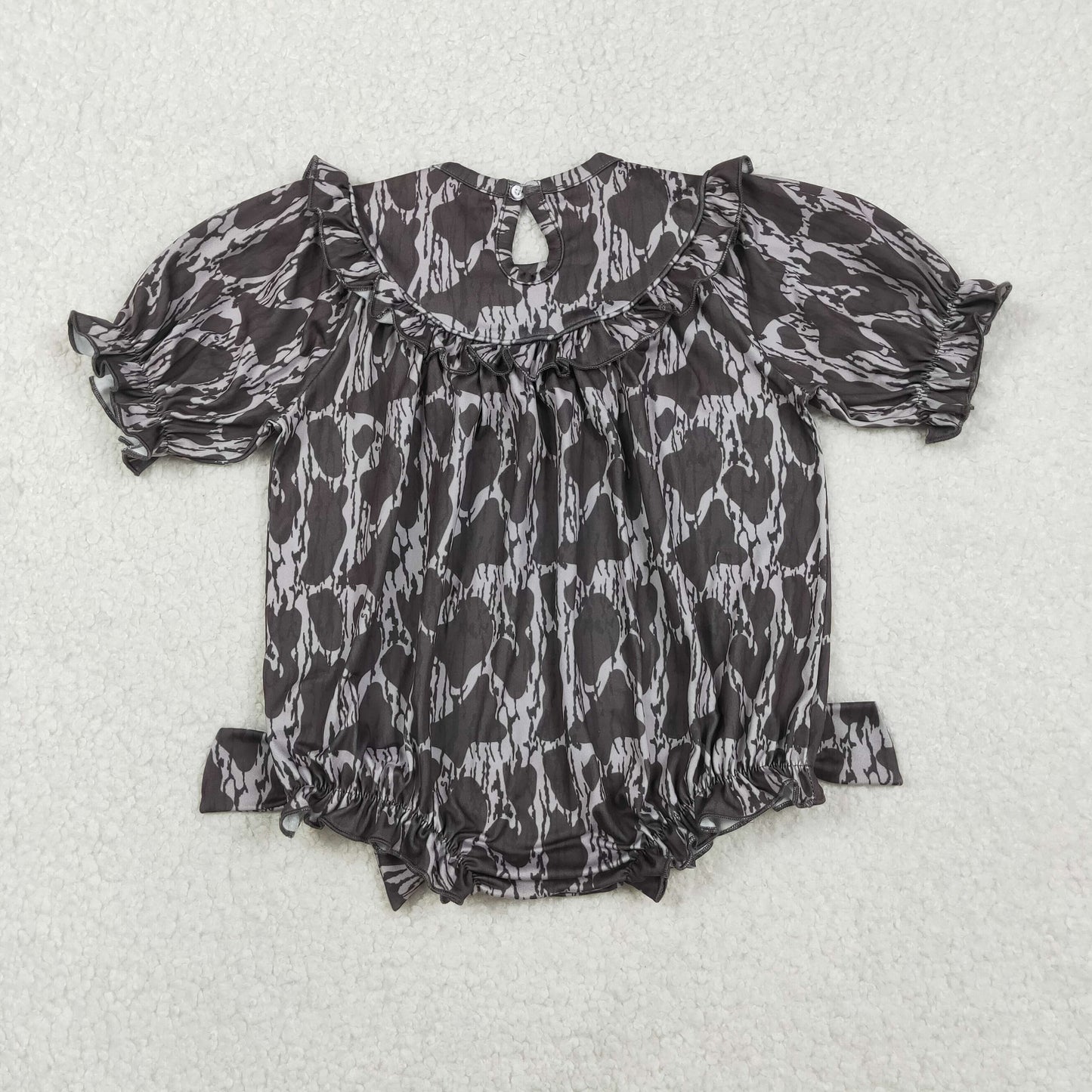 RTS Baby Girls Infant Long Sleeves Embroidery Mama's Bestie Camo Bows Smocked Bubble Romper