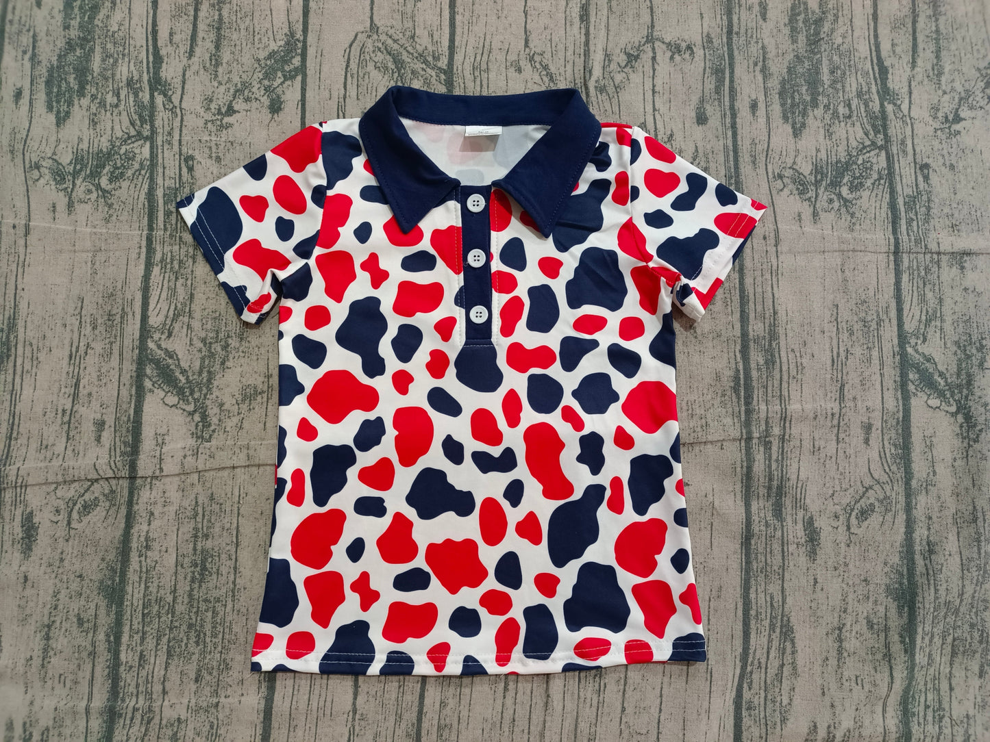 RTS Baby Boys Short Sleeves Red Blue Camo 4th of July Buttons Tee Tops