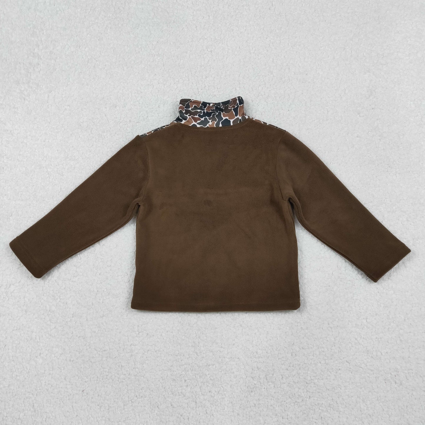 RTS Baby Boy Brown Long Sleeves Camo Zipper Fleece Brown Pullover Shirt Tops