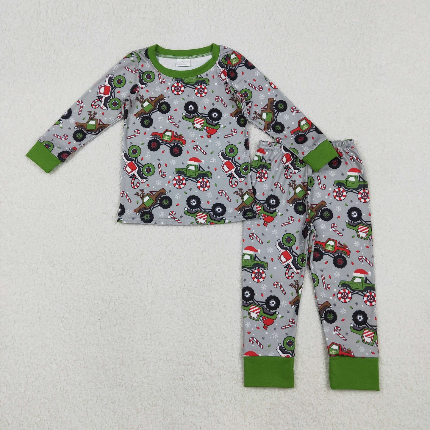 RTS Baby Boys Kids Long Sleeves Christmas Trucks Shirt Pants Pajamas Set