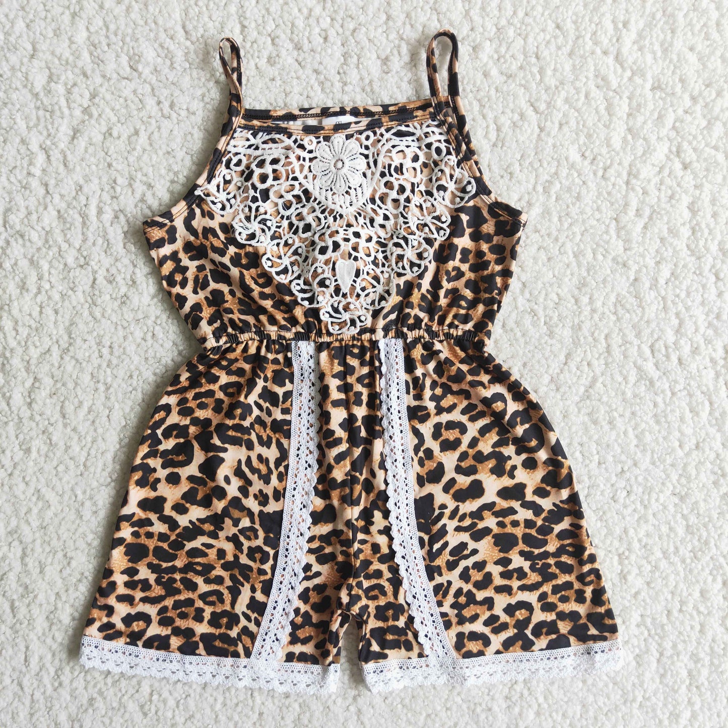 6.7 RTS NO MOQ Baby Girls Summer Bodysuit A15-12 Sleeveless Lace Leopard Jumpsuit