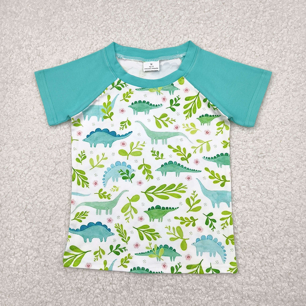 RTS NO MOQ Summer Baby Boys Shirt A3-21 Blue Dinosaur Short Sleeve Raglan Tee Shirts Tops