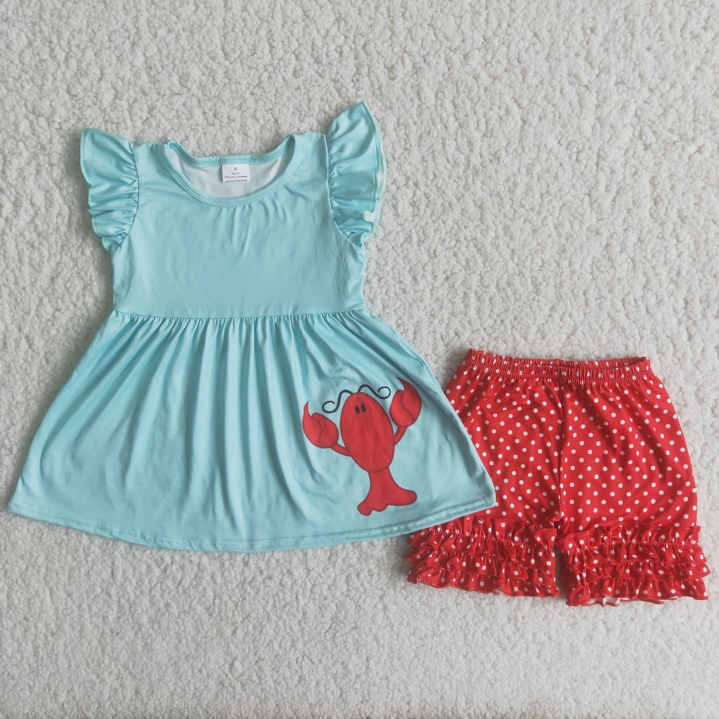 RTS NO MOQ Baby Girls Summer Sets A5-11 Crawfish Tunic Top Polka Dots Ruffle Shorts Clothes Sets