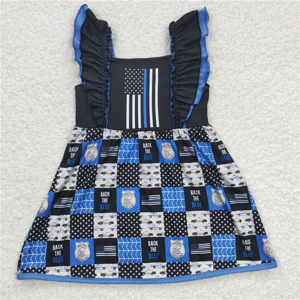 5.17 RTS NO MOQ Baby Girl Summer Skirt A5-12 Back The Blue Flutter Sleeve Dresses