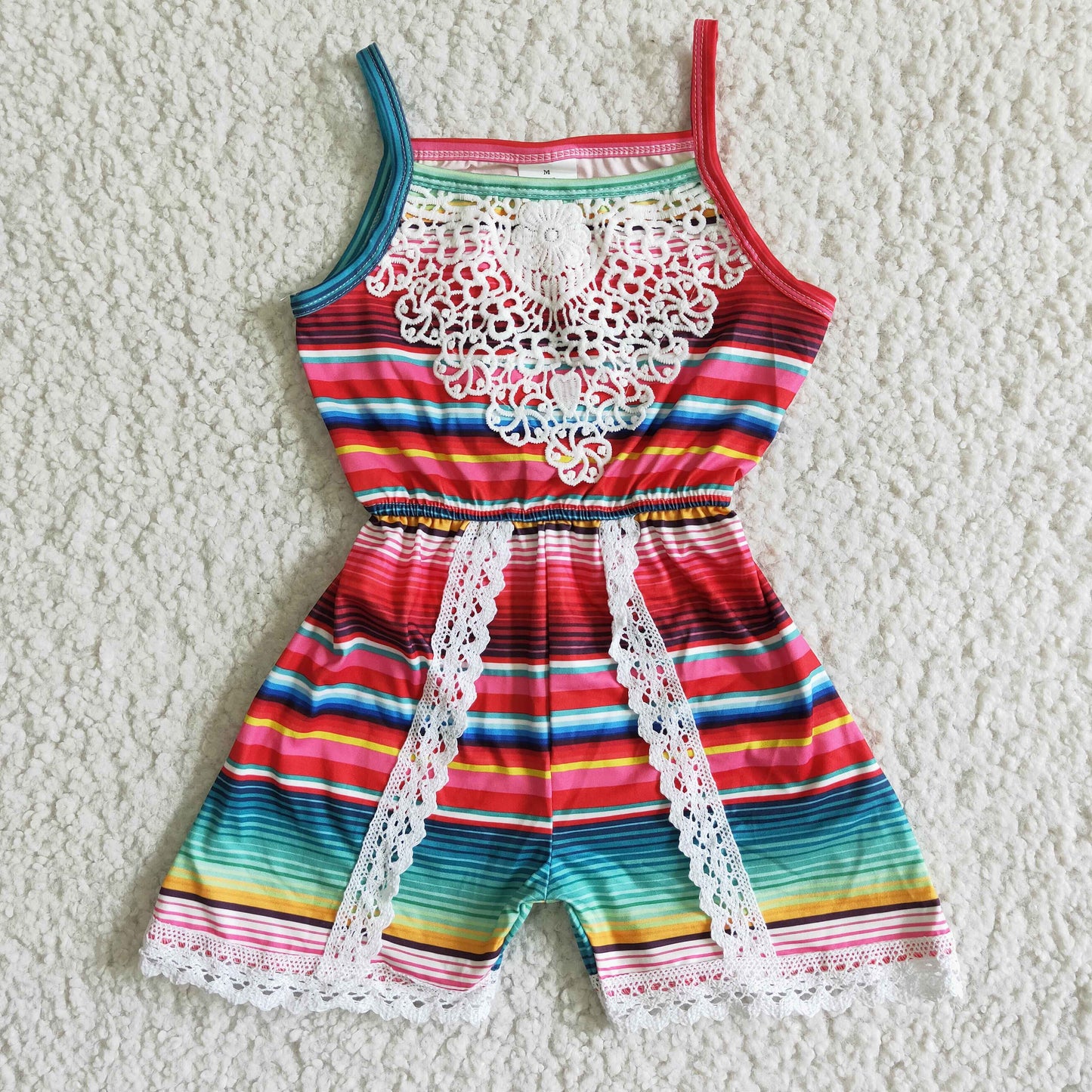 6.7 RTS NO MOQ Baby Girls Summer Bodysuit A7-1 Serape Sleeveless Lace Jumpsuit