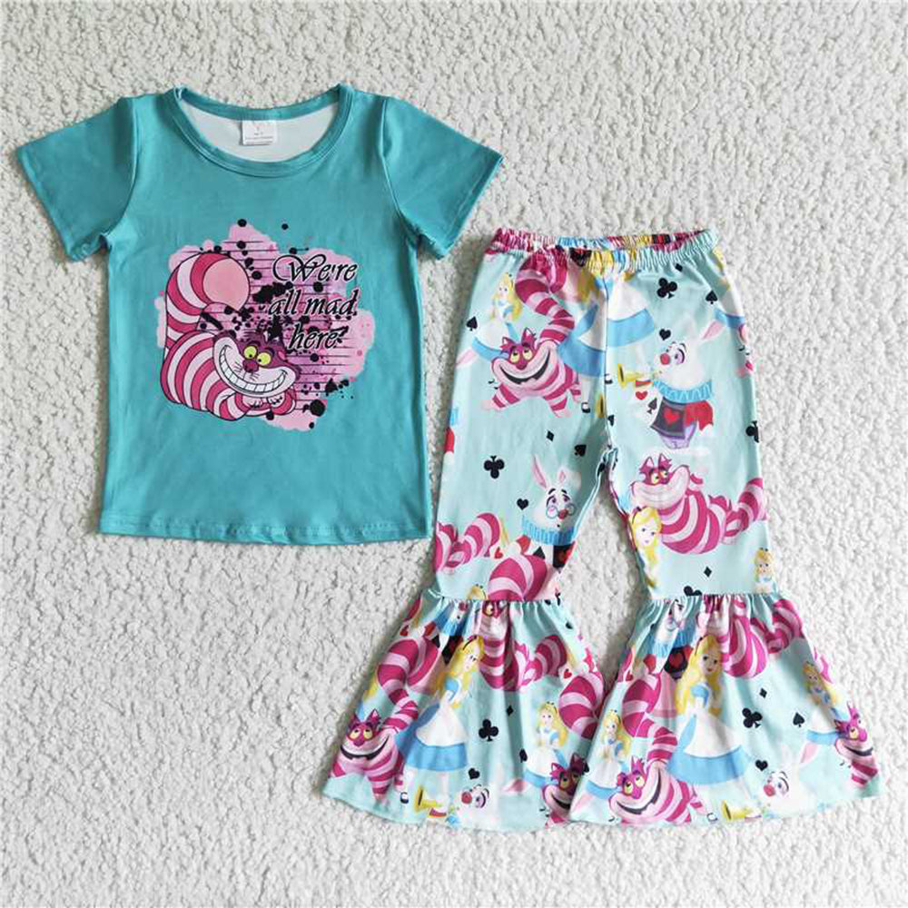 6.9 RTS NO MOQ Baby Girls Summer Sets B0-2 Short Sleeve Shirt Bell Bottom Pants Red Clothing Sets