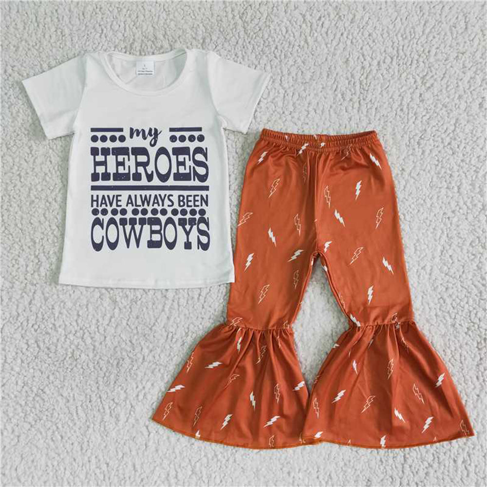 6.10 RTS NO MOQ Baby Girls Summer Sets B15-30 Heros Cowboys Bell Pants Clothing Western Outfits Sets