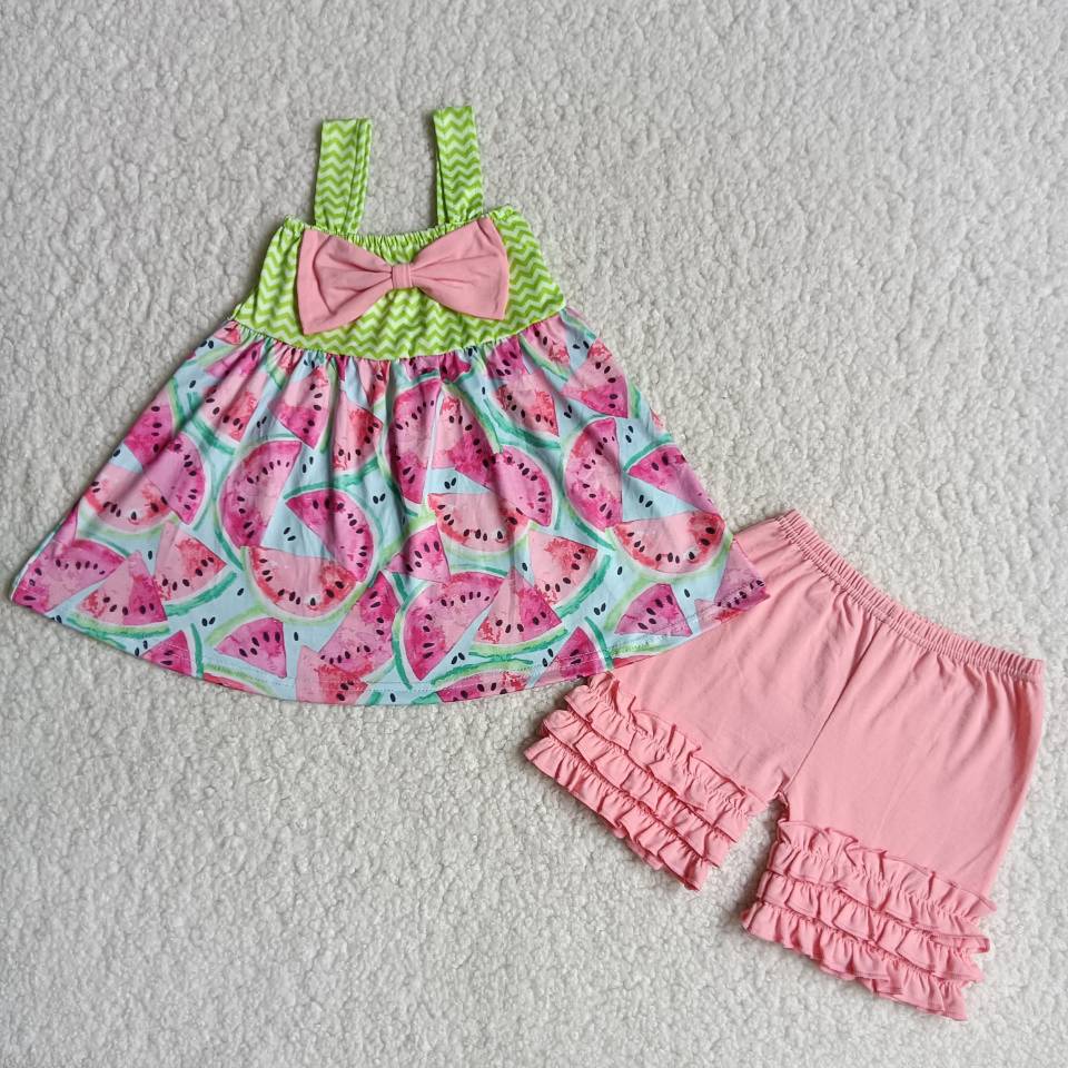 RTS NO MOQ Baby Girls Summer Sets B3-3 Watermelon tunic ruffle shorts sets