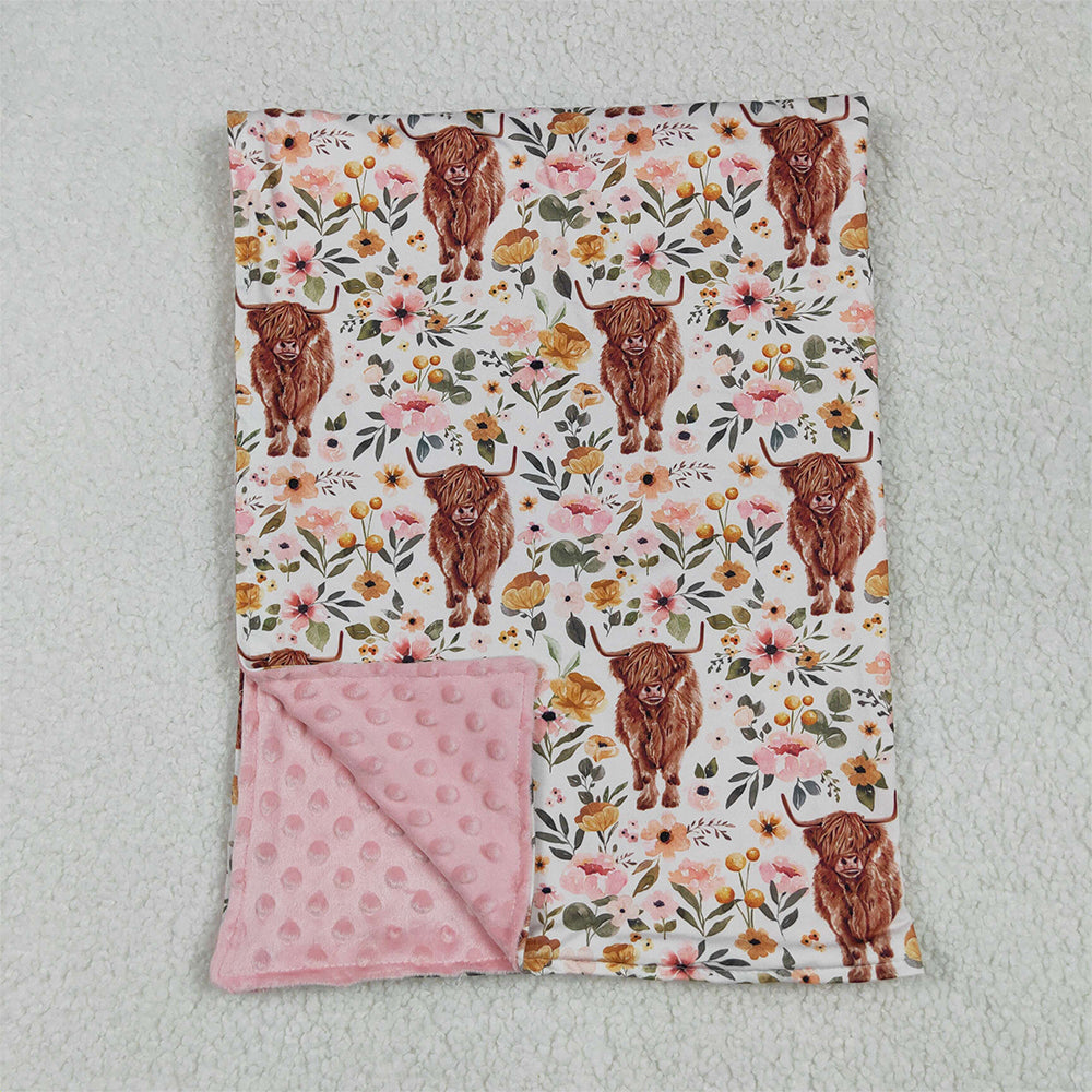 6.11 RTS NO MOQ Baby Kids Carpet BL0011 Pink Highland Cow Western Blankets