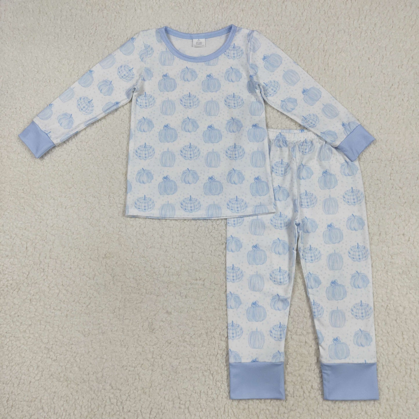 7.29 RTS NO MOQ Baby Boys Sets BLP0469 Blue Pumpkin Top Pants Bamboo Pajamas Clothes Sets