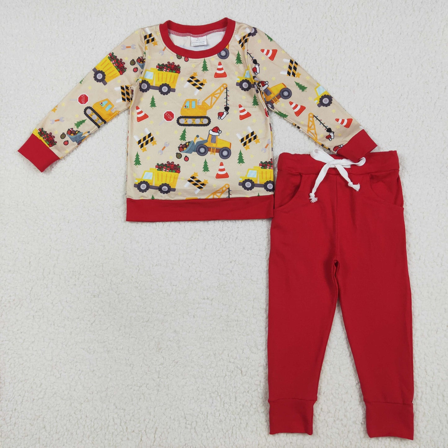 7.18 RTS NO MOQ Baby Boys Sets BLP1073 Christmas Excavators Hats Top Pockets Legging Pant Sets