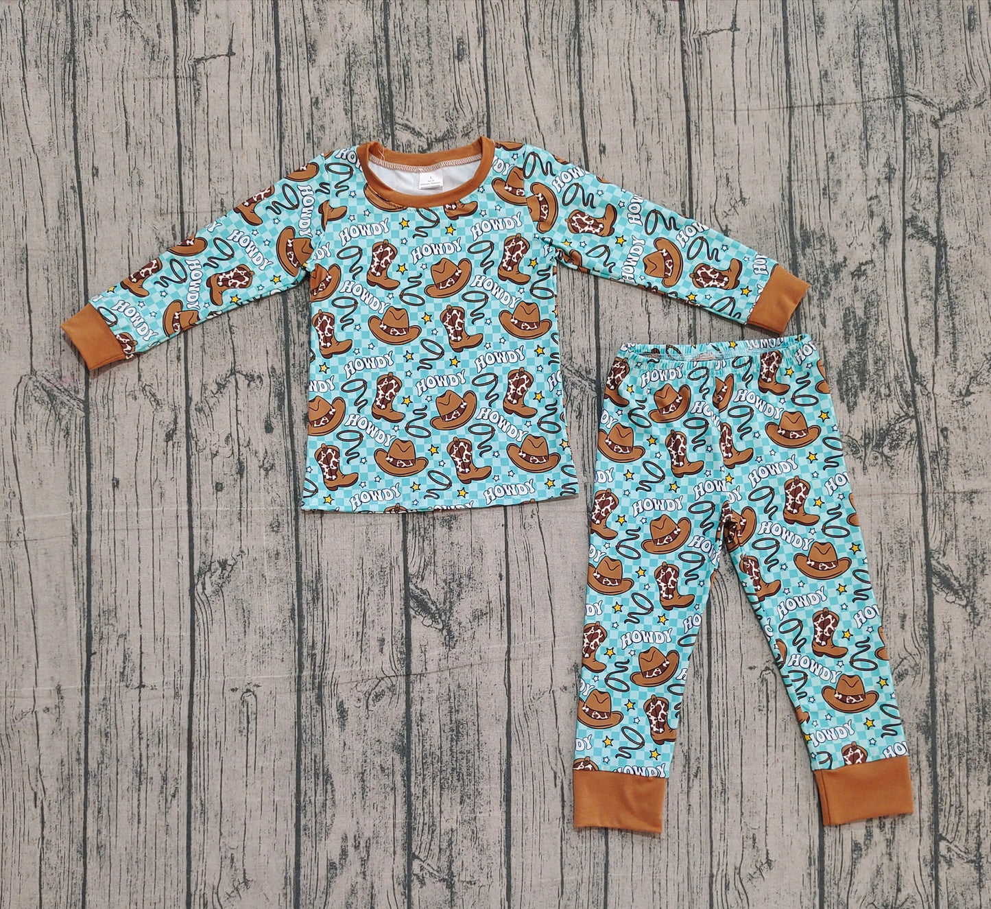 RTS Baby Boy Long Sleeves Western Howdy Boots Hats Shirt Pants Pajamas Set