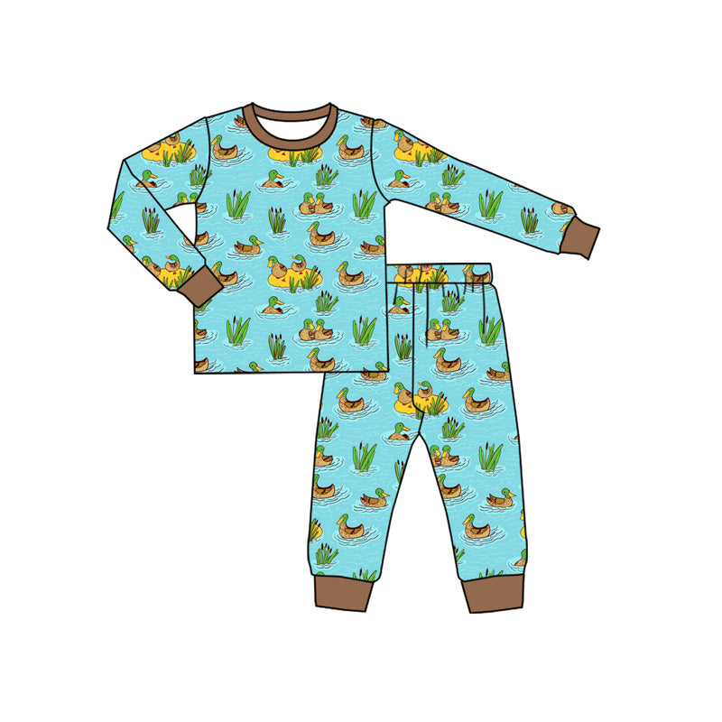 8.7 BLP1208 Baby Boys Ducks Plaid Top Pants Pajamas Set Preorder