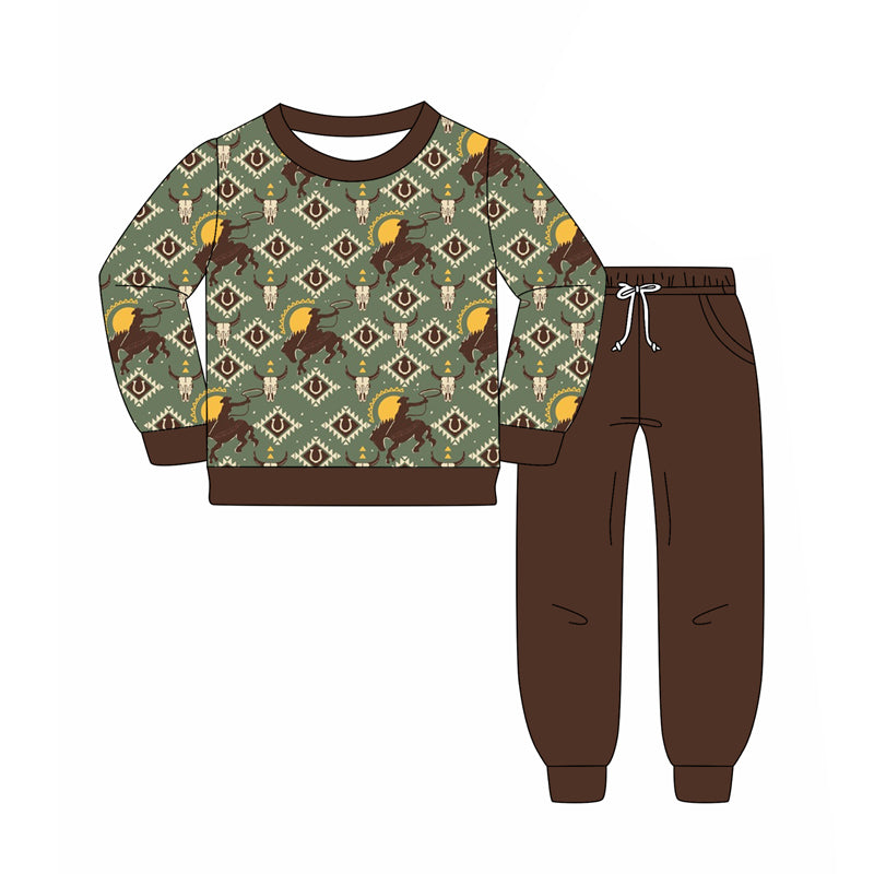 8.7 BLP1209 Baby Boys Aztec Horse Rodeos Top Pants Western Pajamas Set Preorder