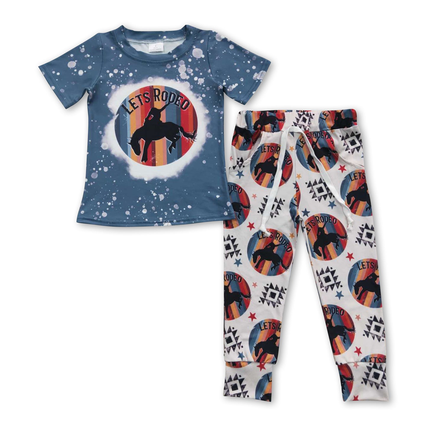 5.17 RTS NO MOQ Baby Boys Summer Sets BSPO0111 Let's Rodeo Horse Pants Clothes Sets