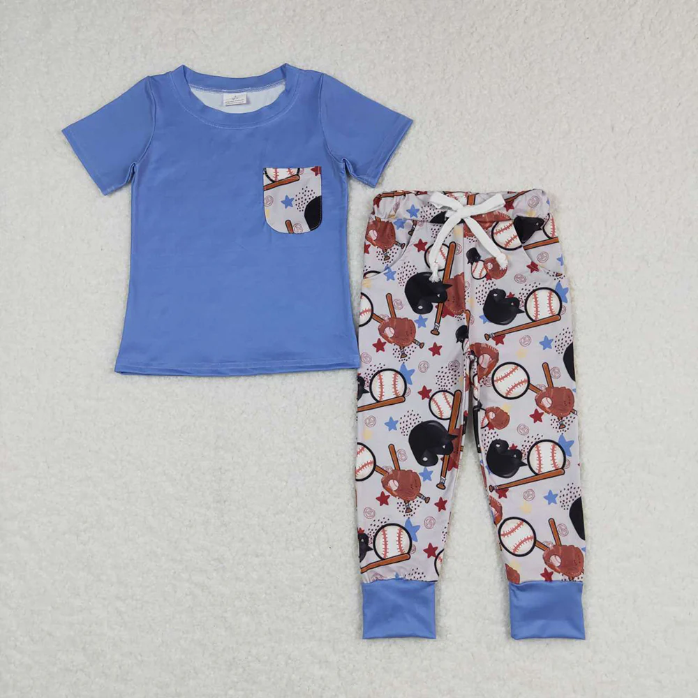 7.7 RTS NO MOQ Summer Sibling Baby Boys Short Sleeve Pocket Shirt Pants Clothes Sets