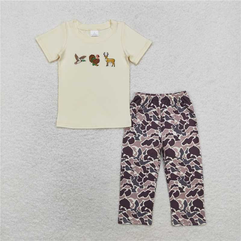 RTS NO MOQ Baby Boys Summer Sets Duck Turkey Deer Short sleeve Camo Pants Clothes Sets