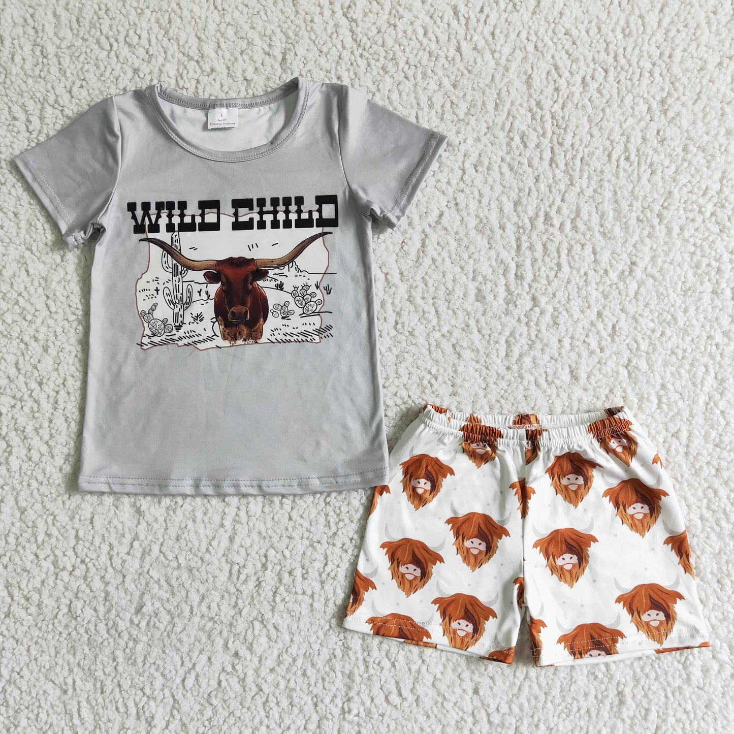 7.19 RTS NO MOQ Baby Boys Summer Sets BSSO0004 Wild Child Heifer Western Shorts Sets