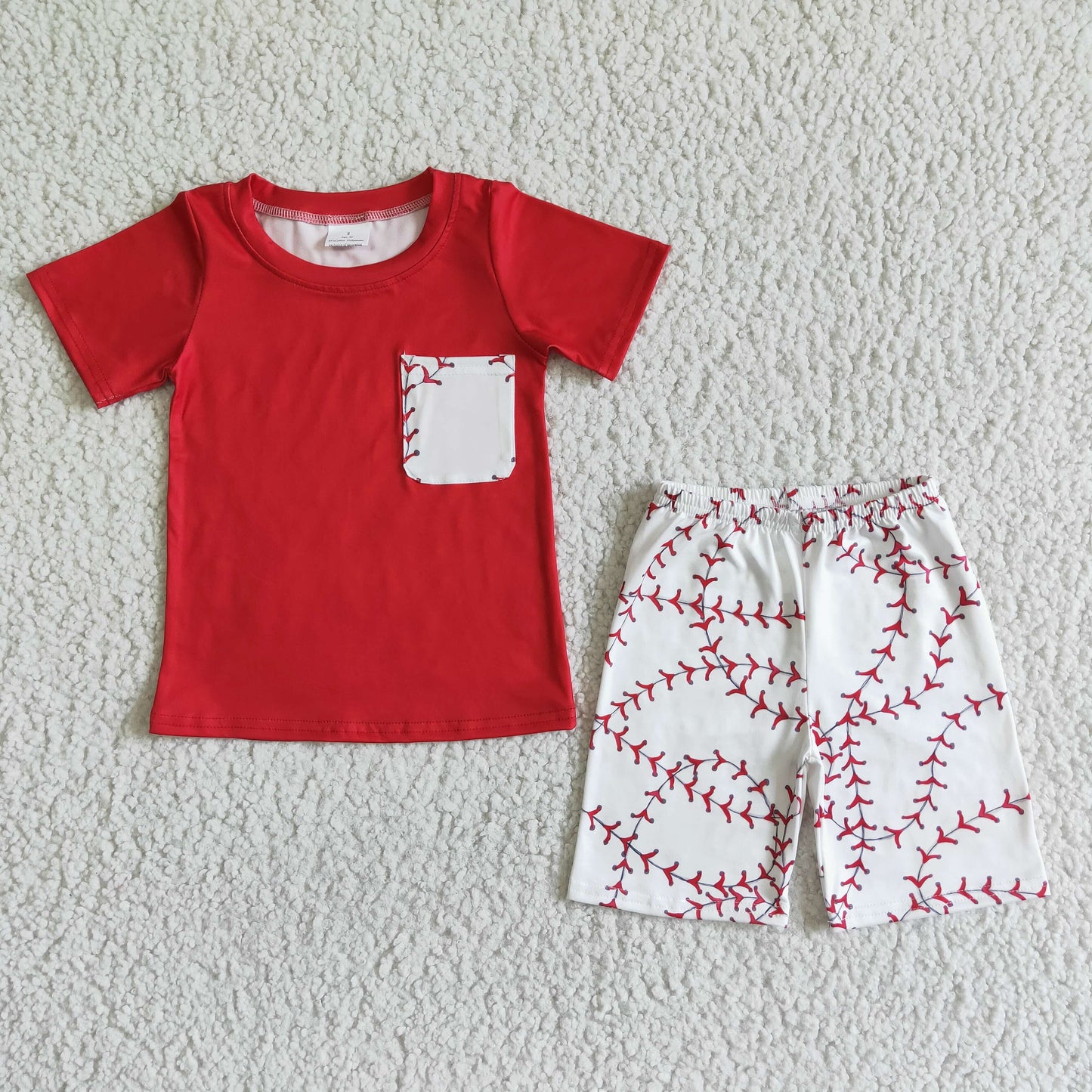 5.17 RTS NO MOQ Baby Girls Summer Sets BSSO0022 Red Pocket Baseball Shorts Sets