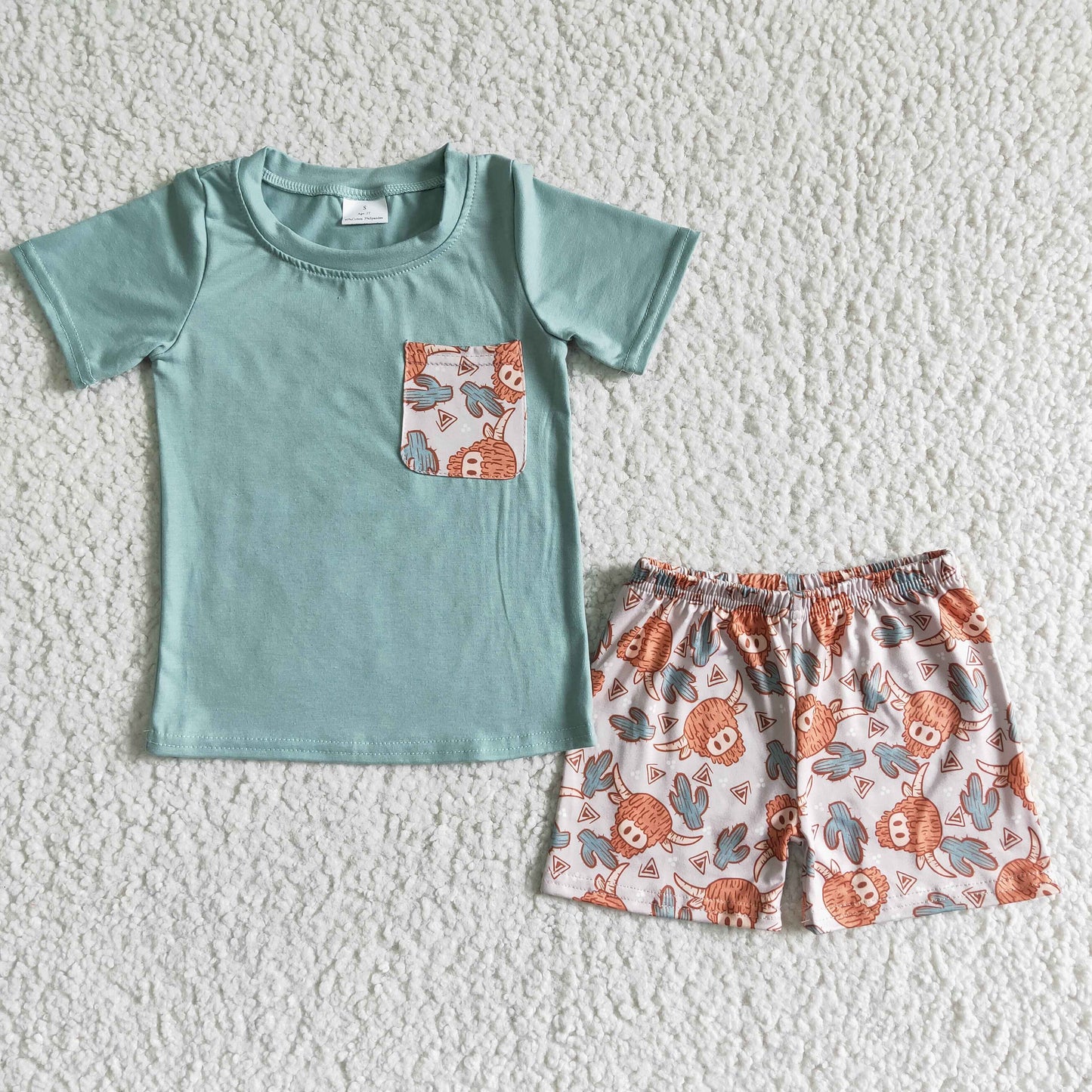 7.5 RTS NO MOQ Baby Boys Summer Sets BSSO0043 Pocket Heifer Western Black Shorts Sets