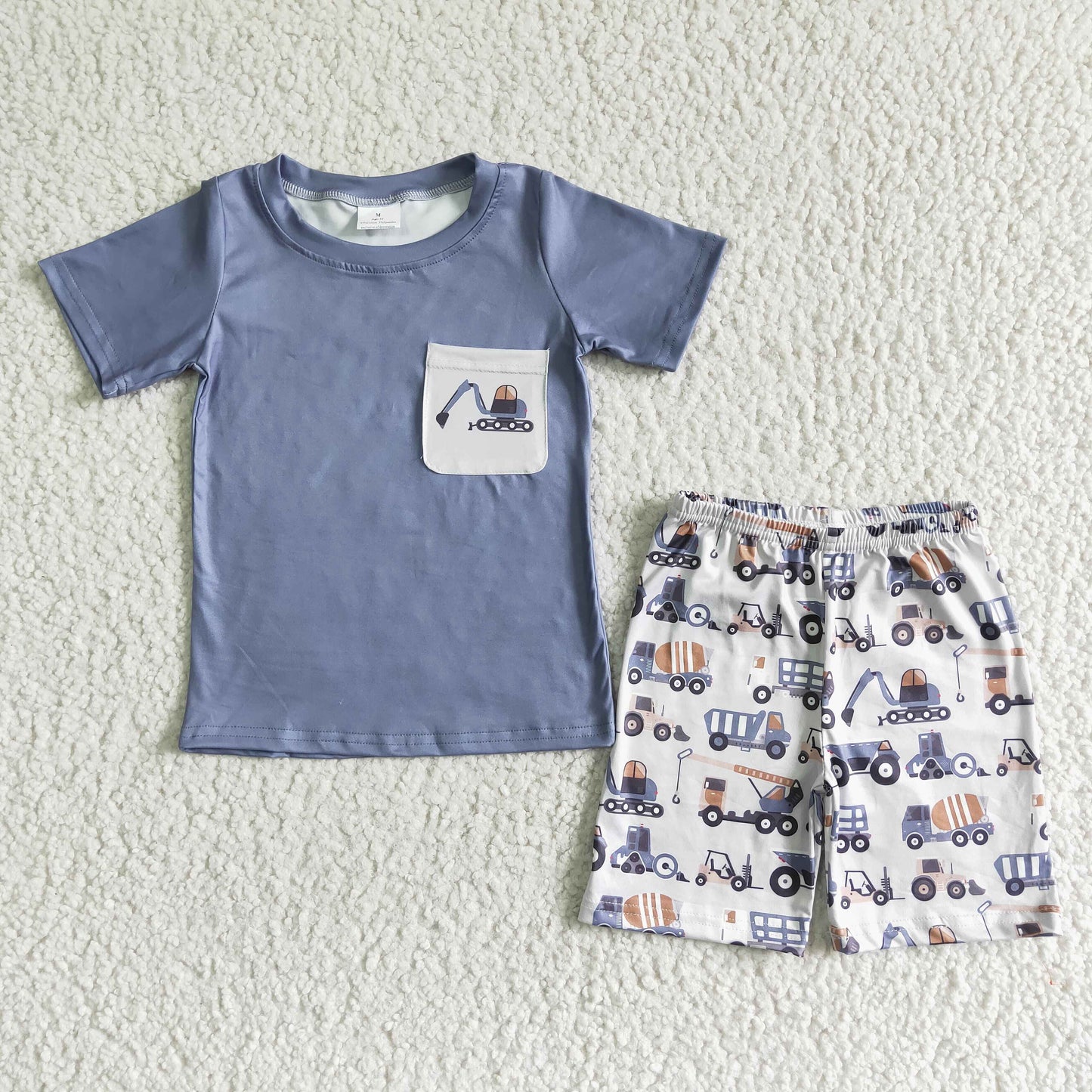 7.12 RTS NO MOQ Baby Boys Summer Sets BSSO0063 Construction Pocket Summer Shorts Sets