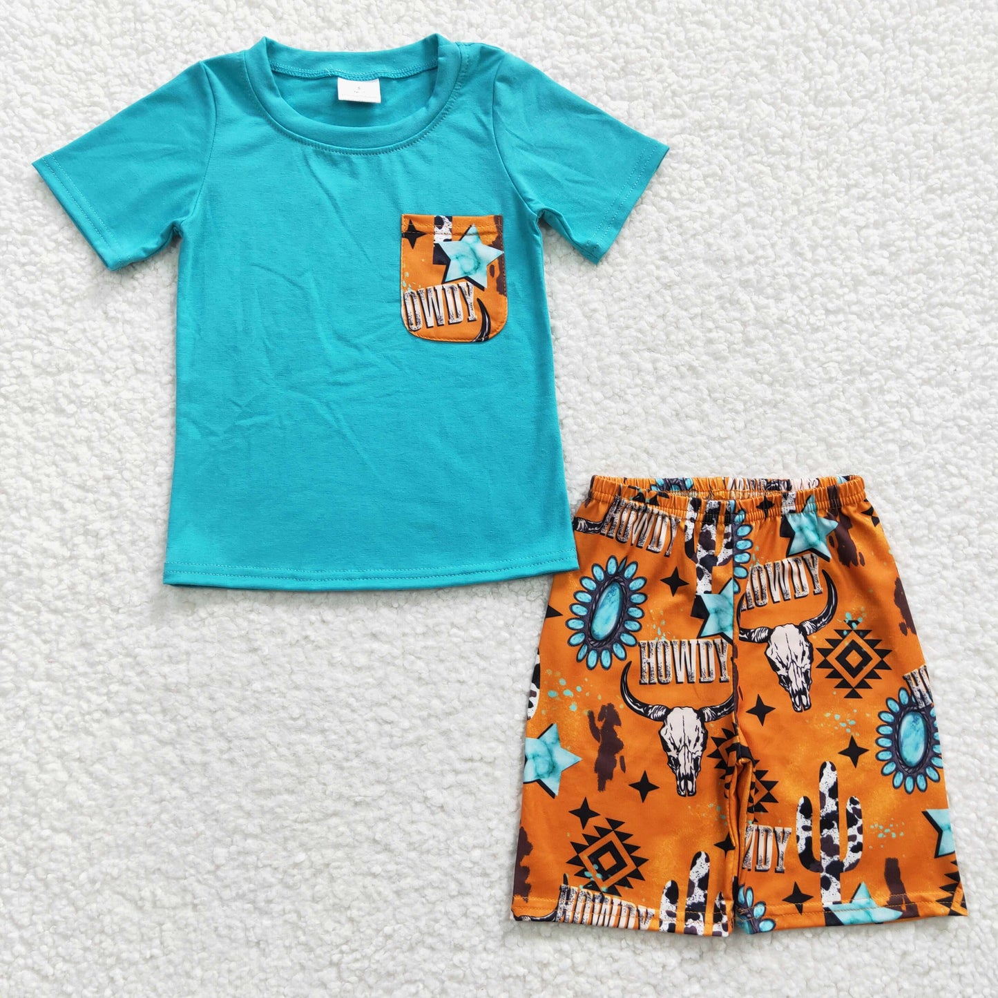 6.14 RTS NO MOQ Baby Boys Summer Sets BSSO0140 Western Cow Pockets Shorts Sets
