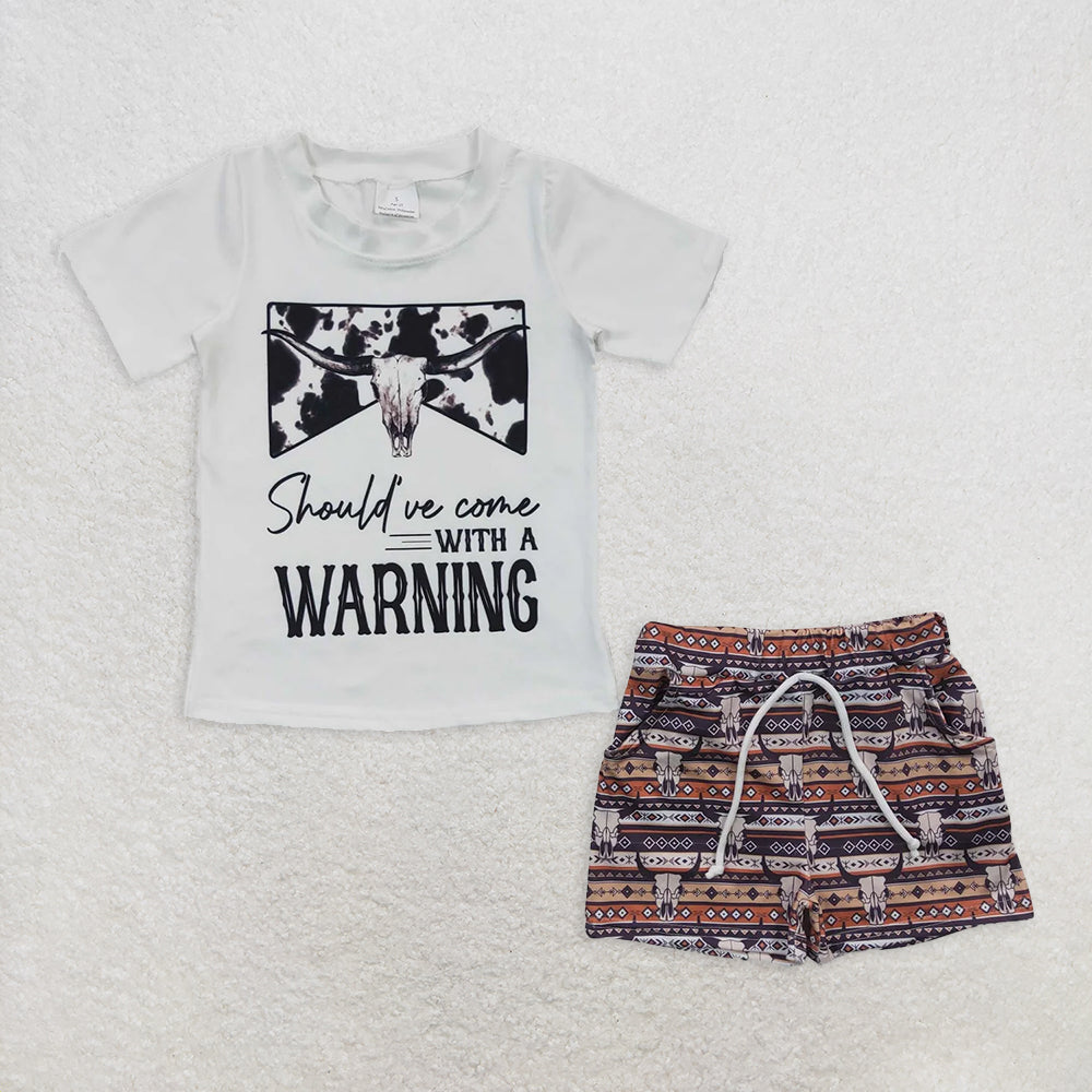 5.29 RTS NO MOQ Baby Boys kids Summer Sets BSSO0210 Western Cow Skull Short Sleeve Tee Shirts Shorts Sets
