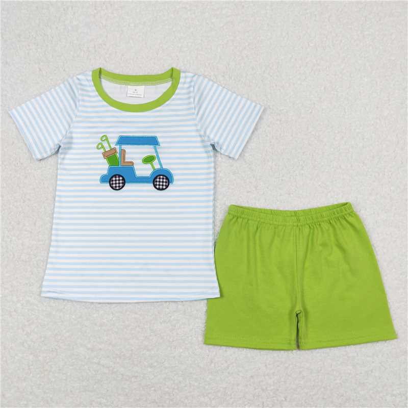 RTS NO MOQ Summer Sibling Baby Boys Golf Summer Rompers Outfits Clothes Sets
