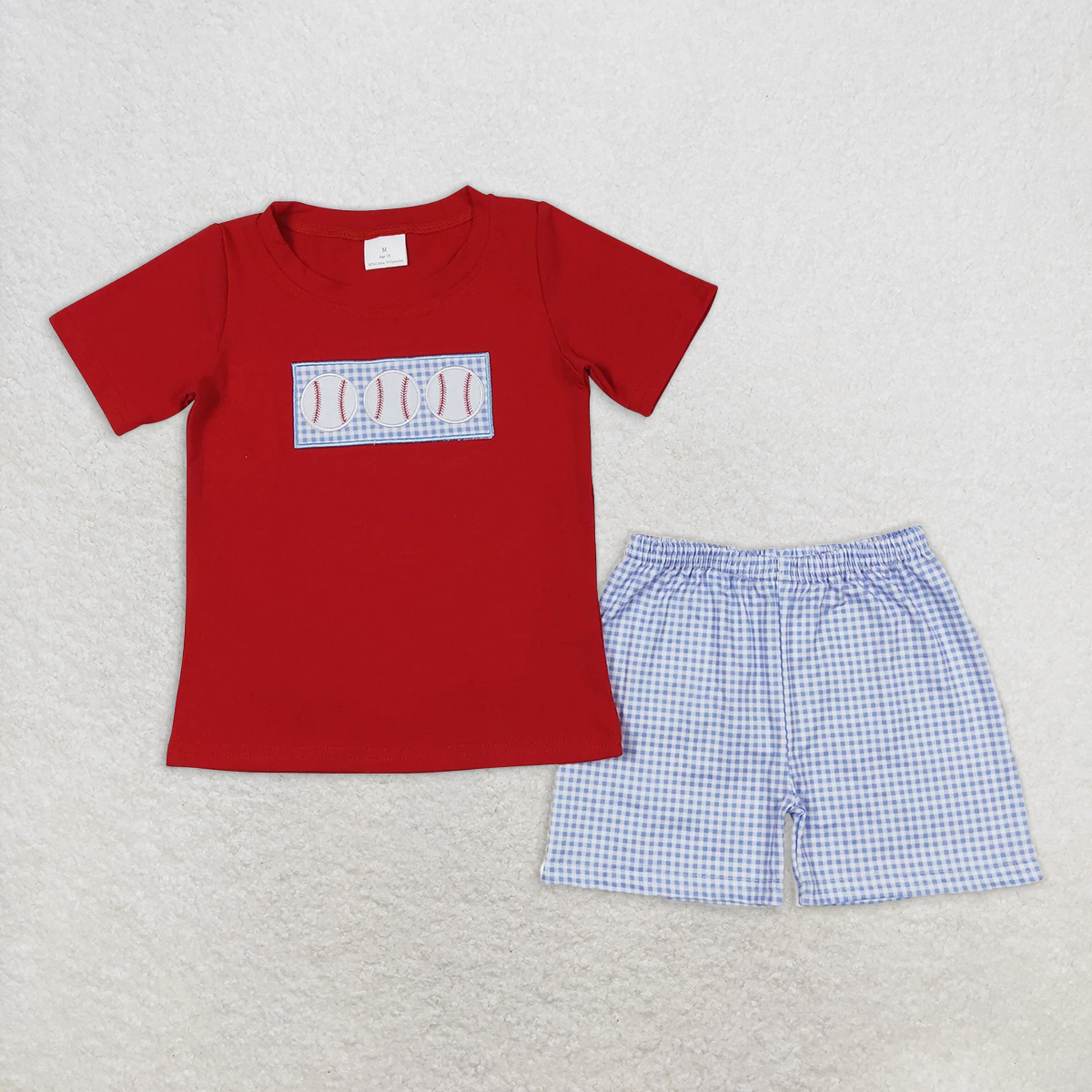 RTS NO MOQ Baby Boys kids Summer Sets BSSO0405 Baseball Red Tee Shirt Shorts Outfits Clothing Sets