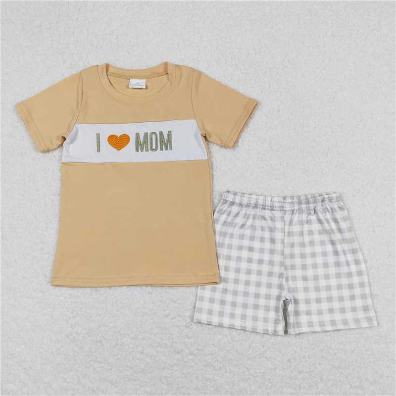 RTS NO MOQ Summer Sibling Baby Boys I LOVE MOM Rompers Summer Outfits