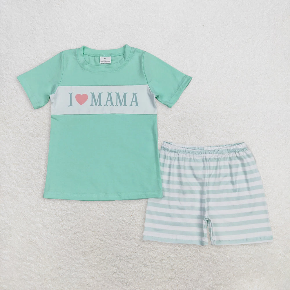 6.2 RTS NO MOQ Baby Boys kids Summer Sets BSSO0751 I Love Mama Short Sleeve Tee Shirts Tops Shorts Clothes Sets