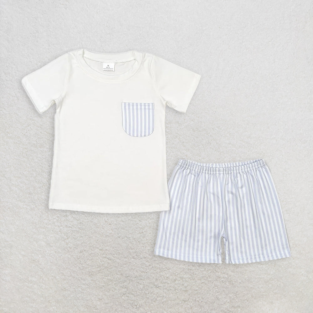 6.10 RTS NO MOQ Baby Boys kids Summer Sets BSSO0764 White Shirt Top Stripes Shorts Clothes Sets
