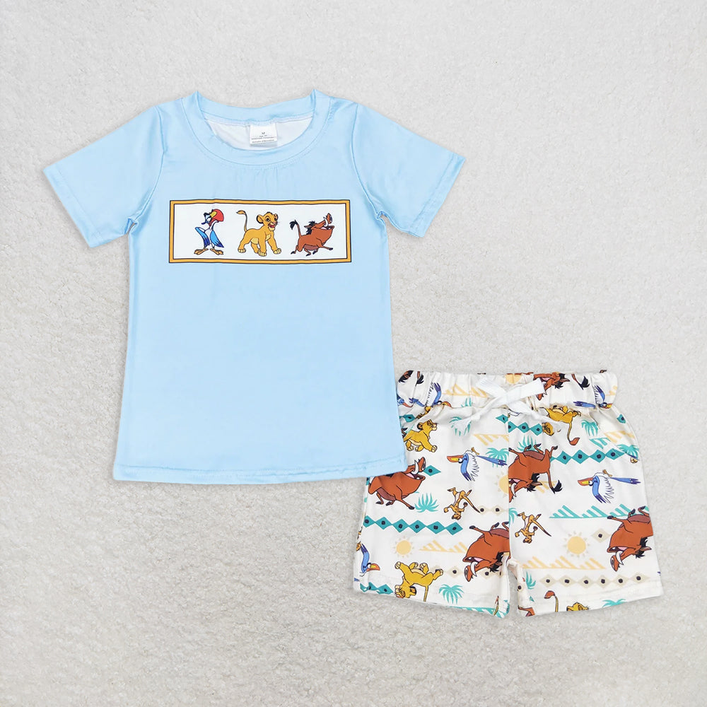 RTS NO MOQ Baby Boys kids Summer Sets BSSO0882 Lion Short Sleeve Tee Shirts Tops Shorts Clothes Sets