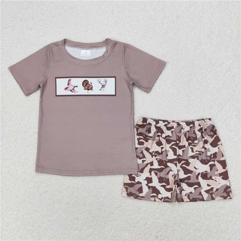 RTS NO MOQ Summer Sibling Baby Girls Camo Duck Turkey Deer Sibling Dress Boys Clothes Sets