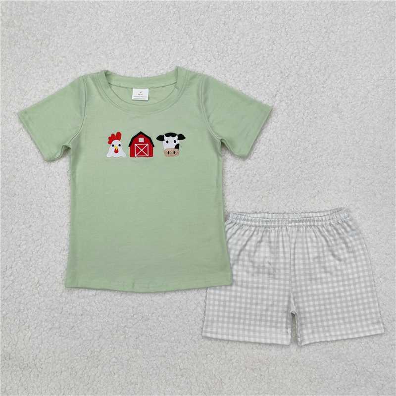 RTS NO MOQ Baby Boys kids Summer Sets BSSO1067 Farm House Cow Shirts Shorts Clothes Sets