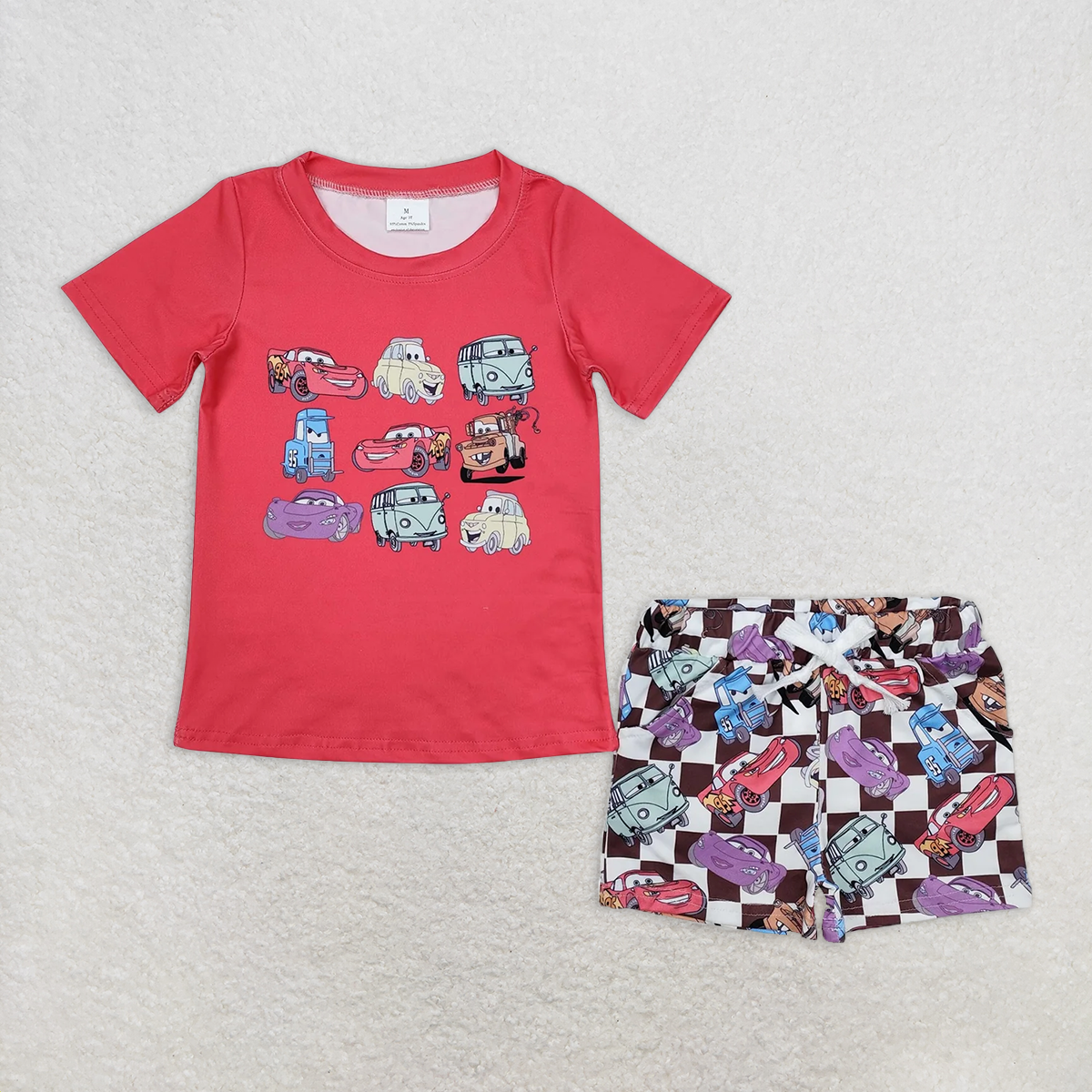 RTS NO MOQ Baby Boys kids Summer Sets BSSO1159 Red Short Sleeve Top Plaid Shorts Clothes Sets