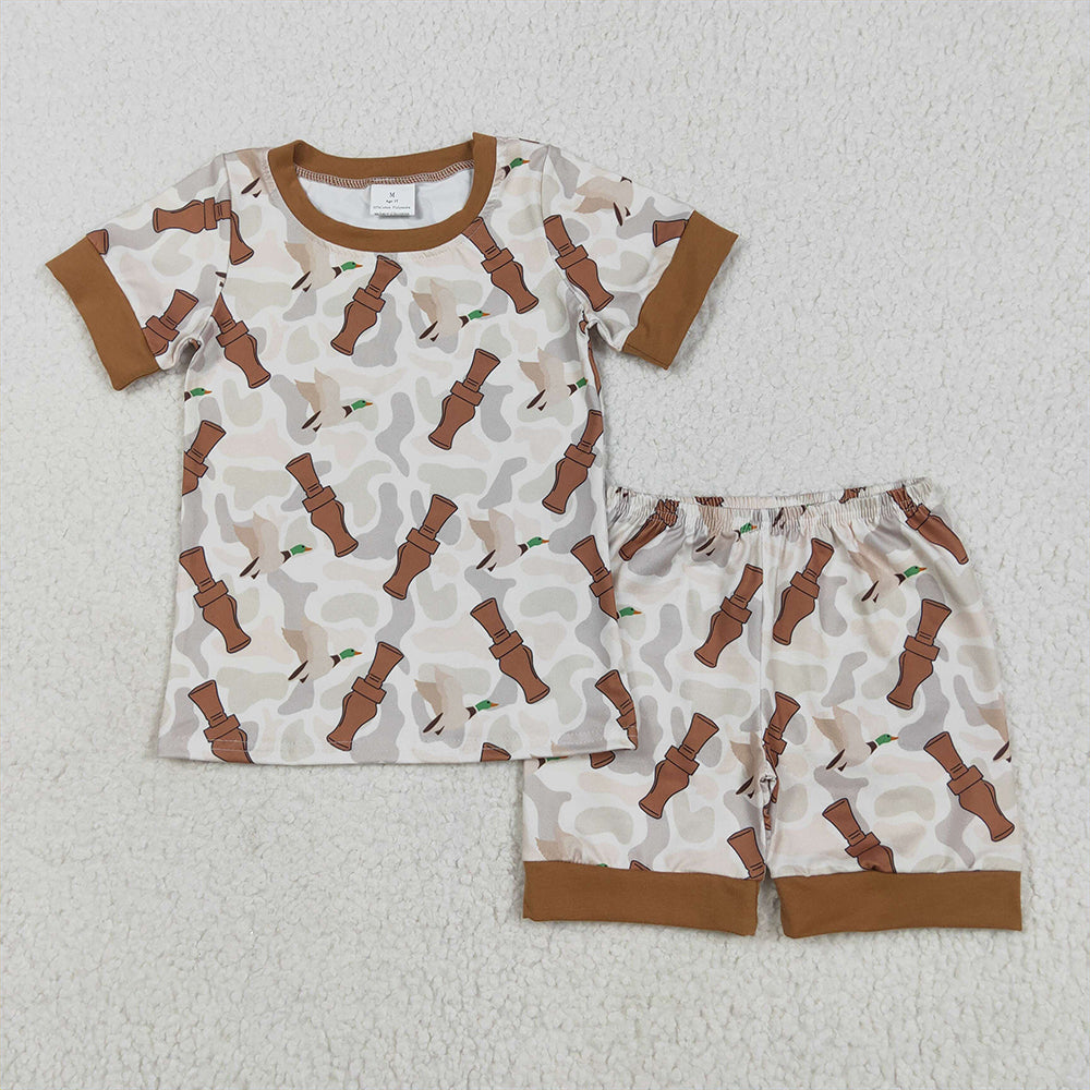 5.16 RTS NO MOQ Baby Boys kids Summer Sets BSSO1324 Khaki Camo Ducks Calls Top Shorts Pajamas Sets