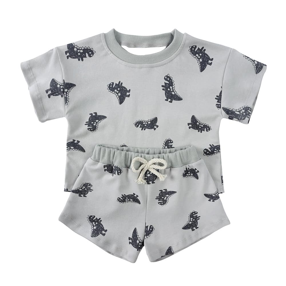 4.15 BSSO1427 Baby Boys Gray Short Sleeves Dinosaurs Top Short Pajamas Set Pre order