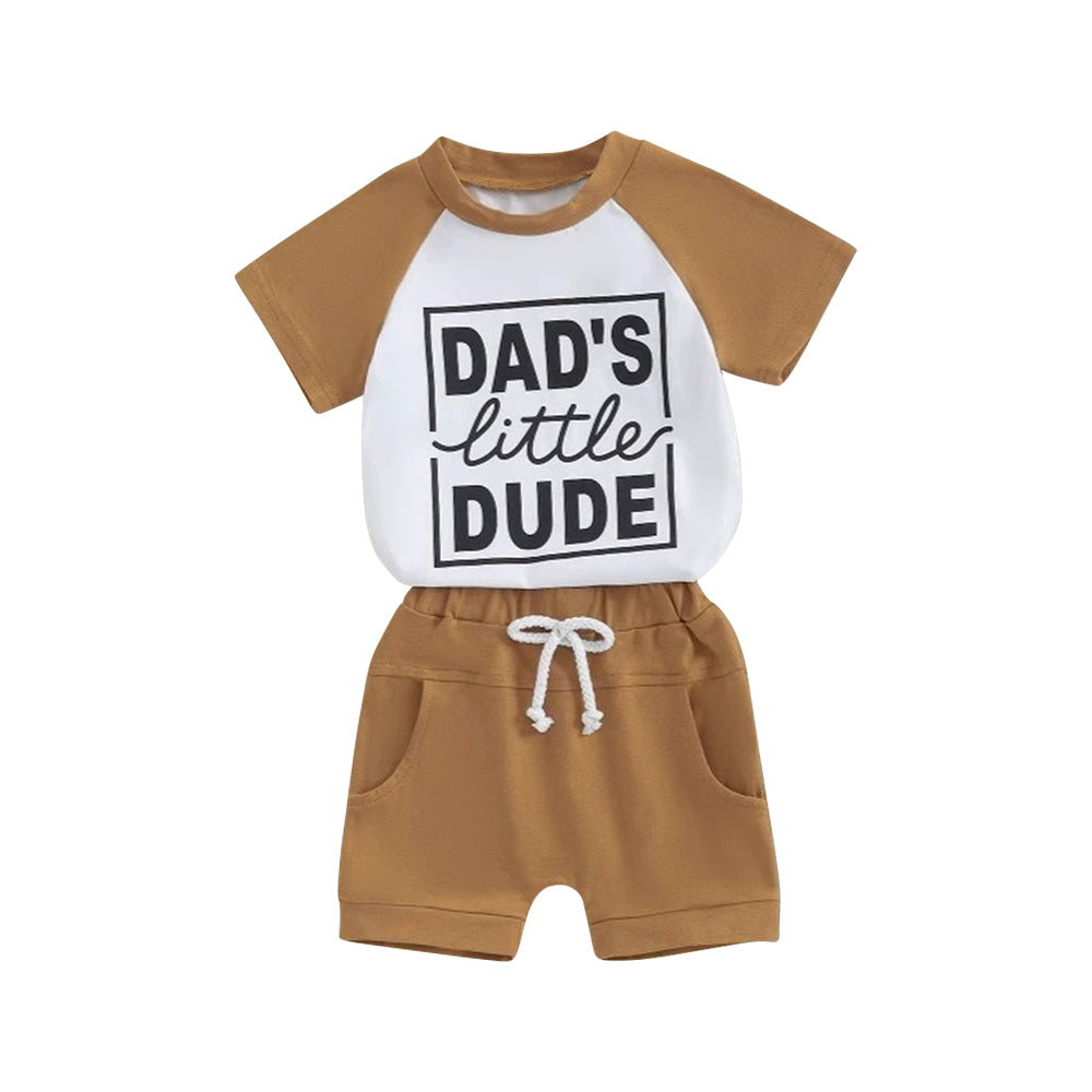 3.28 BSSO1474 Baby Boys Khaki Short Sleeves Dad's Litter Top Pockets Short Set Preorder