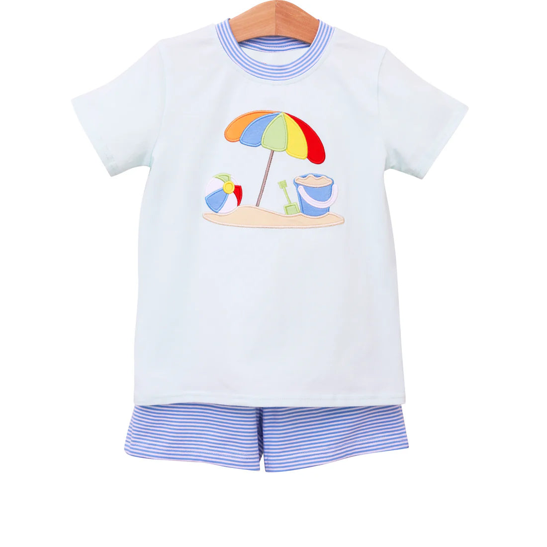 4.4 BSSO1485 Baby Boys Short Sleeves Beach Top Blue Stripe Short Set Pre order