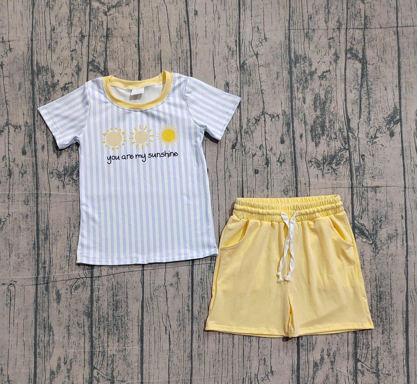 Baby Boys Short Sleeves Suns Shirt Yellow Pockets Shorts Set RTS