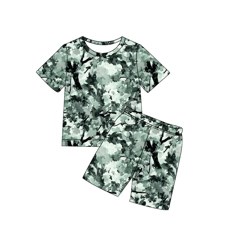 ( Moq 5 ) Preorder Baby Boys Kids Short Sleeves Green Camo Shirt Shorts Summer Set