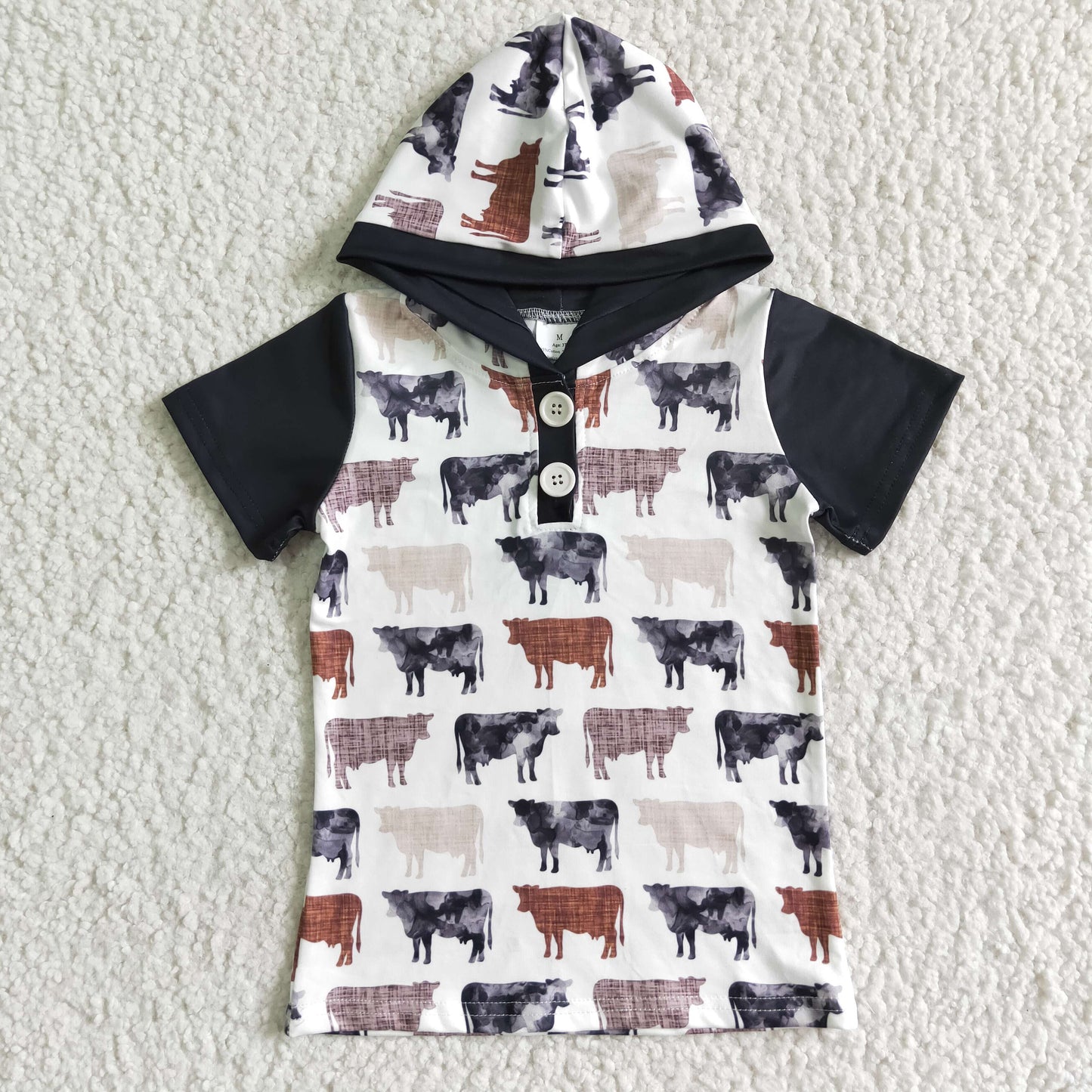 7.19 RTS NO MOQ Summer Baby Boys Shirt BT0009 Short Sleeve Western Cow Hoodie Tops