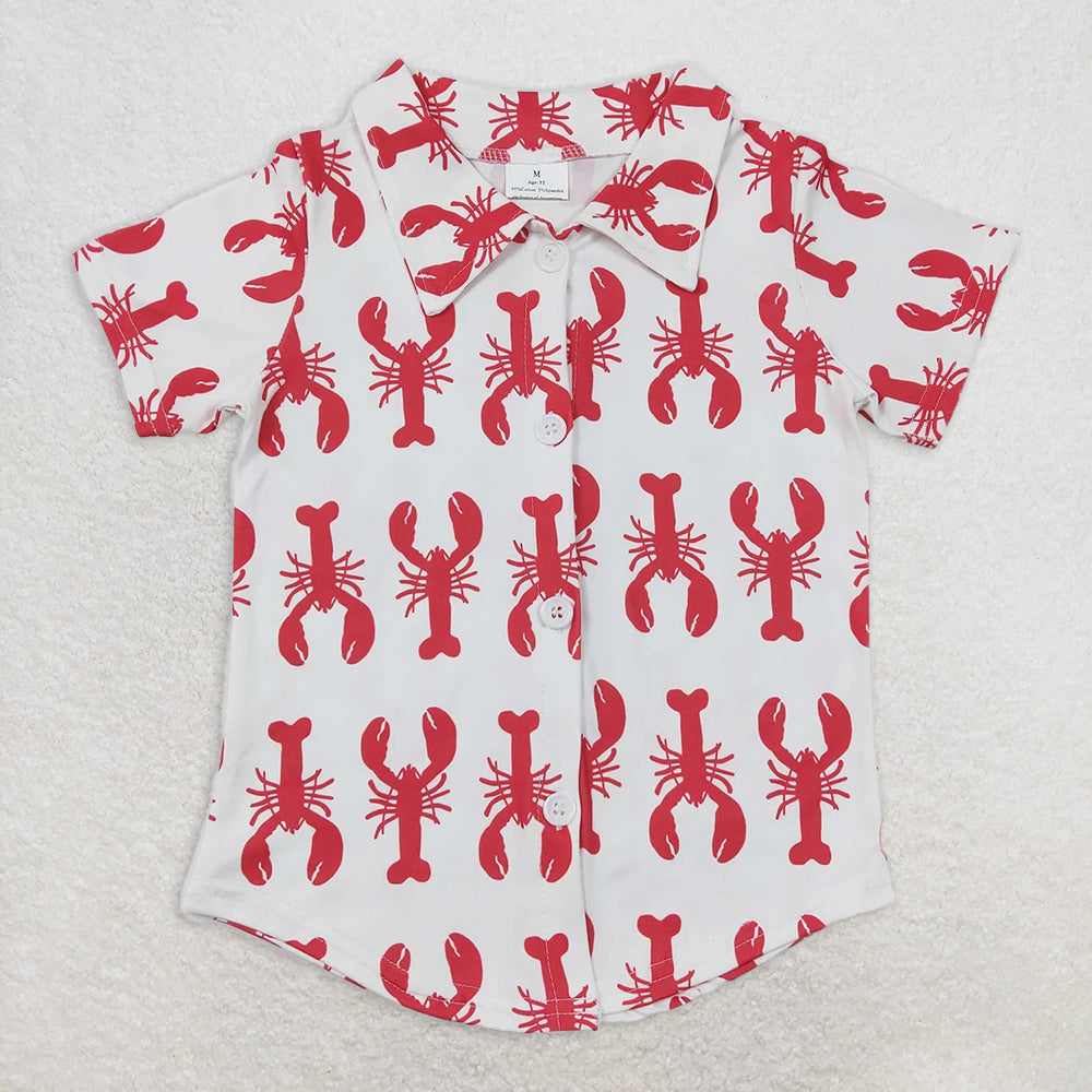 RTS NO MOQ Summer Baby Boys Shirt BT0161 Lobster Short Sleeve button up shirts