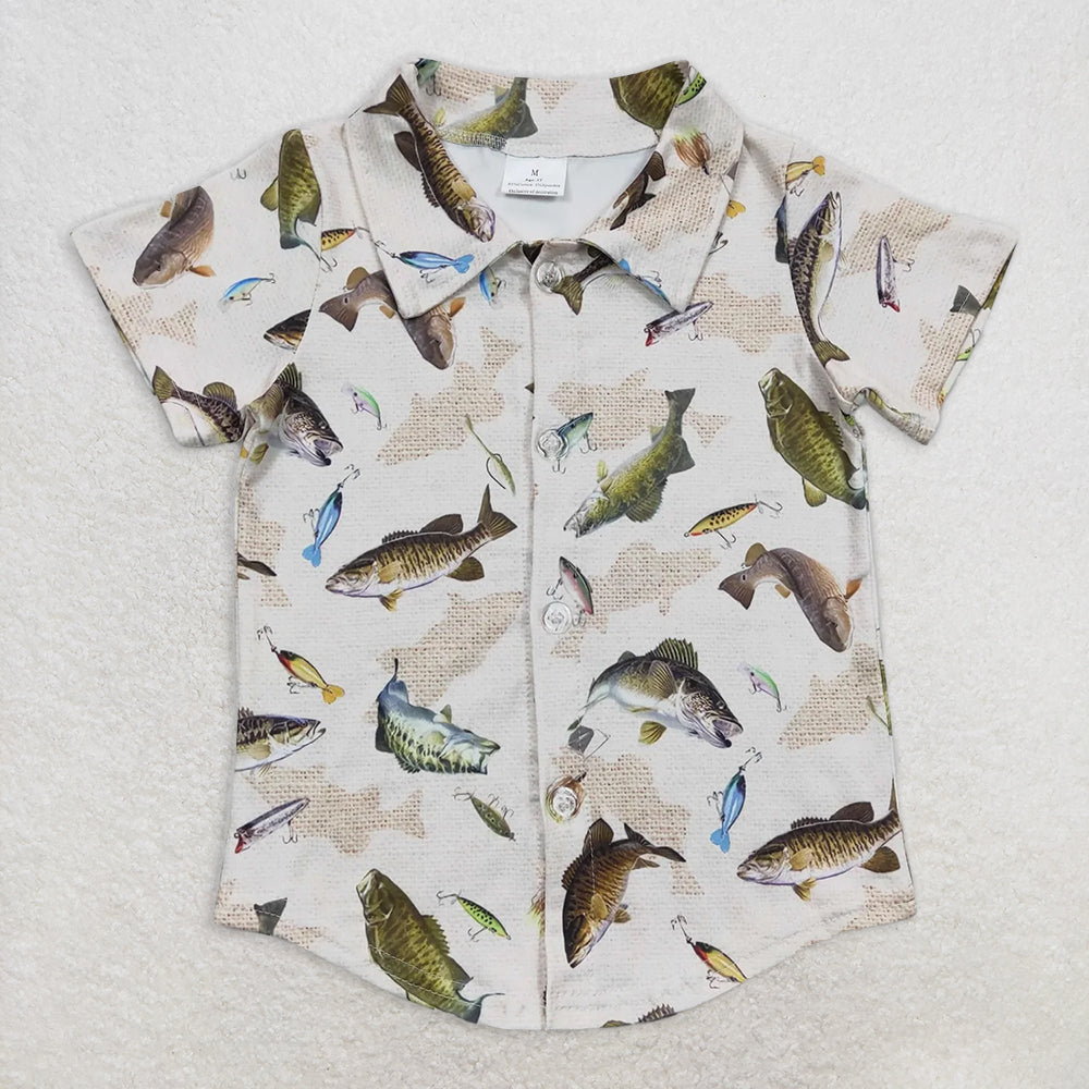 RTS NO MOQ Summer Baby Boys Shirt BT0179 Fishing Short Sleeve T-shirts Button Up tops
