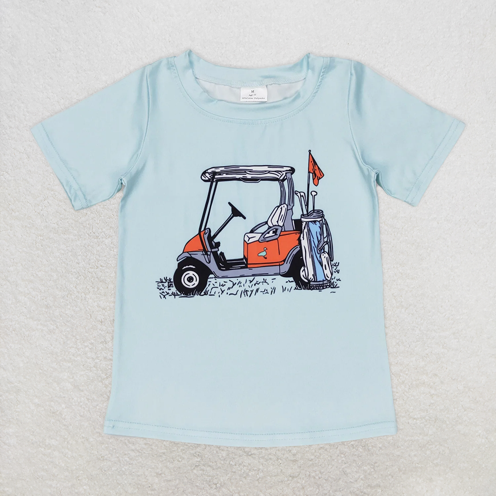 RTS NO MOQ Summer Baby Boys Shirt BT0646 Blue Golf Cart Short Sleeve Tee Shirts Tops