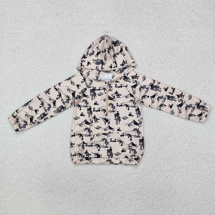 RTS NO MOQ Sibling Baby Boys Long Sleeve Khaki Cactus Rodeo Western Hooded Tops