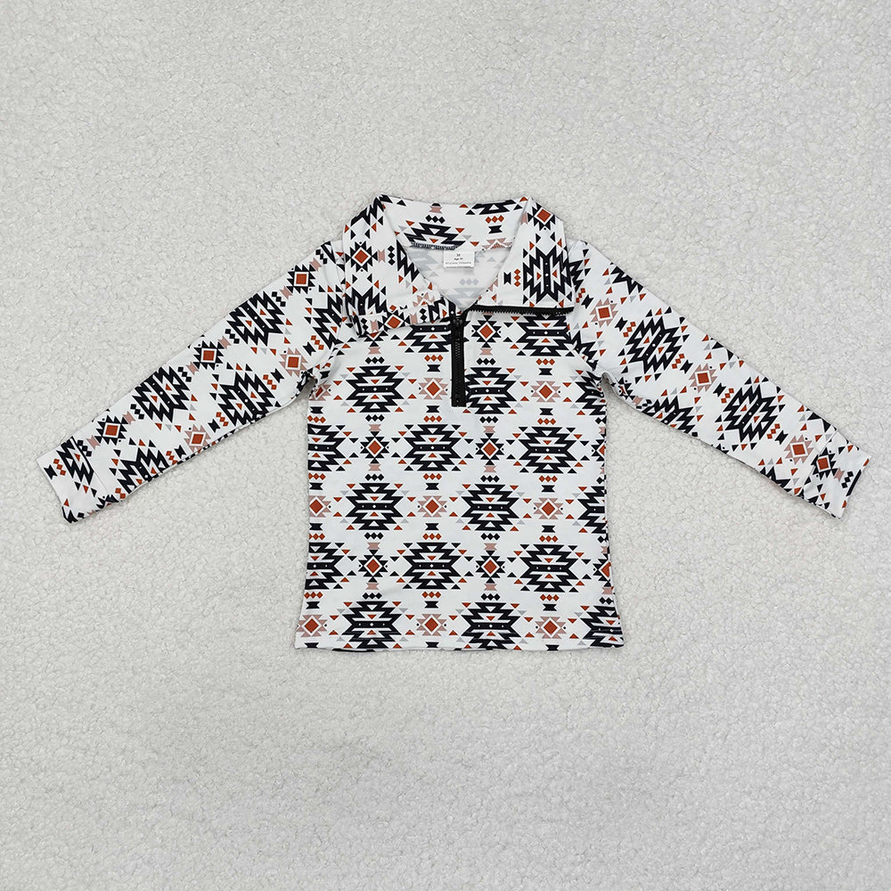 RTS NO MOQ Sibling Baby Boys Long Sleeve Western Aztec Zip Quater Pullovers Tops