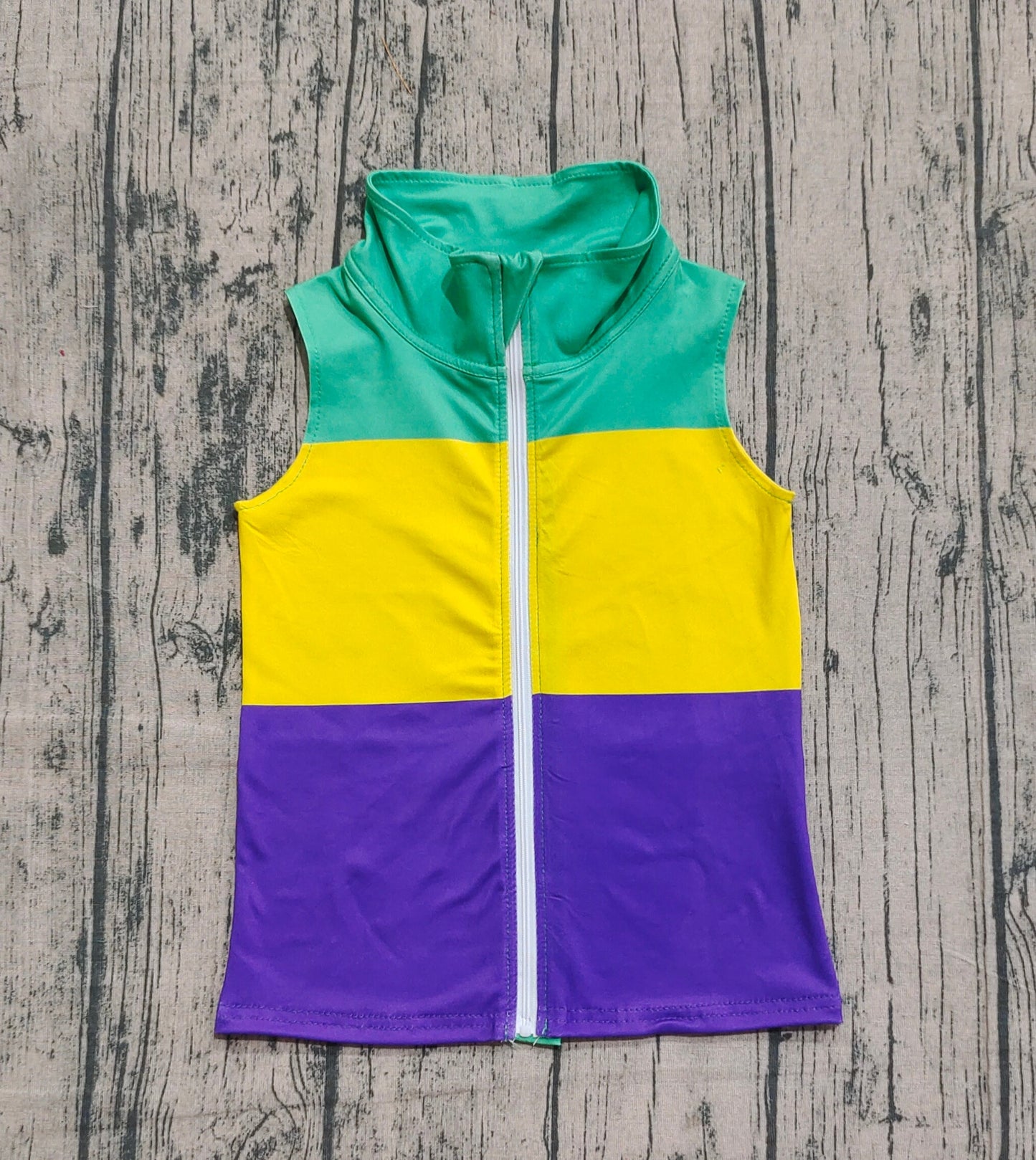 RTS Baby Kids Toddler Mardi Gras Stripes Zipper Vest Shirt