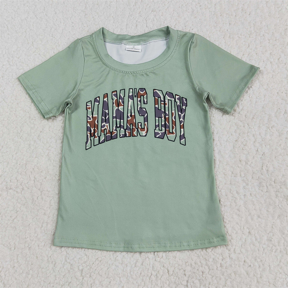 5.26 RTS NO MOQ Summer Baby Boys Shirt BT1184 Green Mama's Boy Camouflage Short Sleeve Tee Shirts Tops
